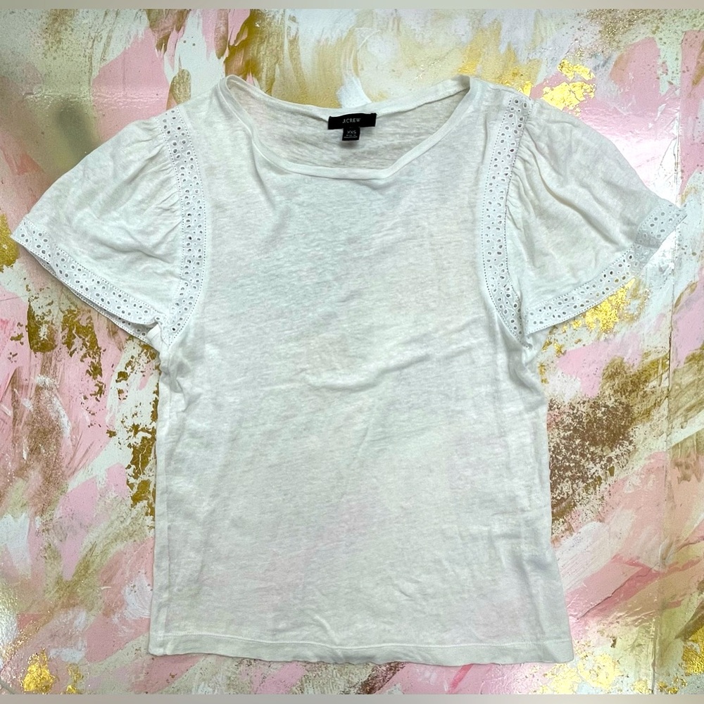 J. Crew white flutter sleeve linen tee top XXS